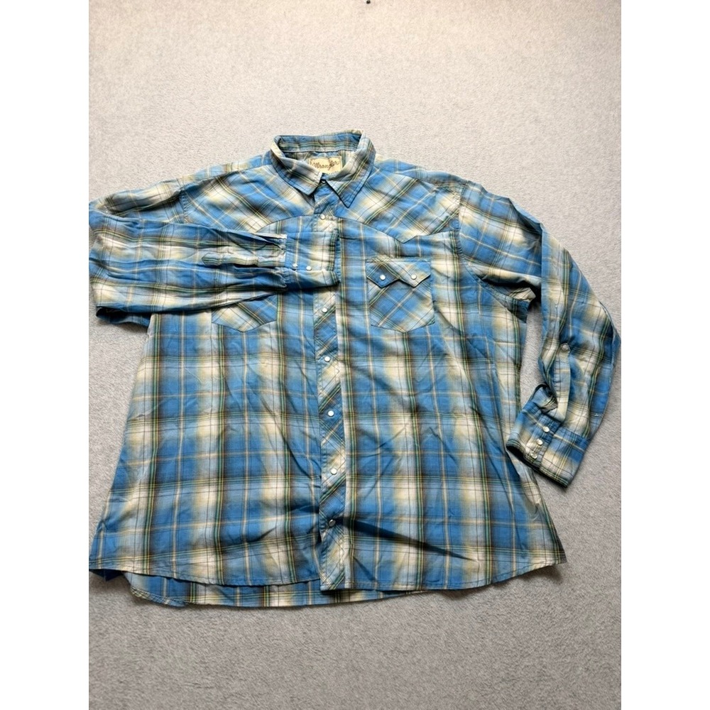 Wrangler Western Fashion Snap Shirt Mens XXL Blue Plaid Pearl Snap WM883BL